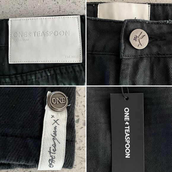 One Teaspoon ROCKO Denim Skirt Maxi Paint Splatter In Eclipse Black Green 24 - Picture 7 of 12